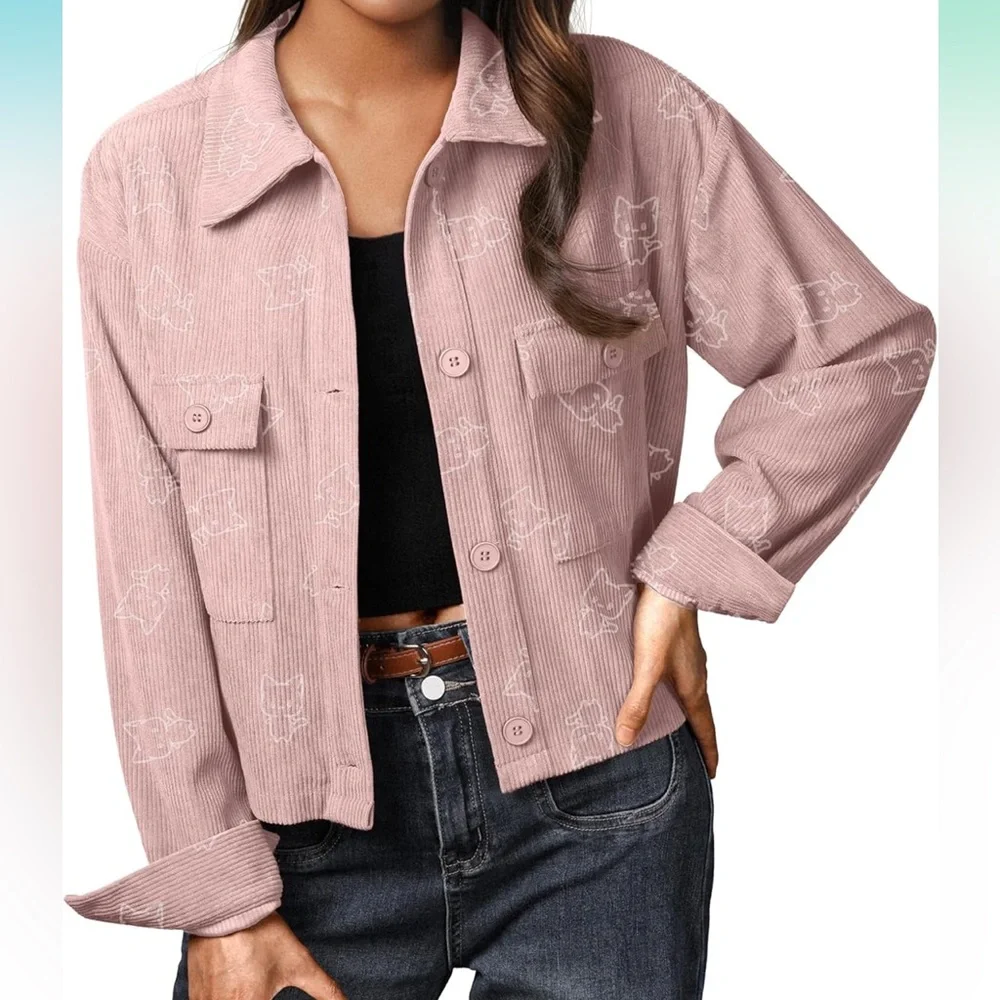 Pink Corduroy cat print Jacket